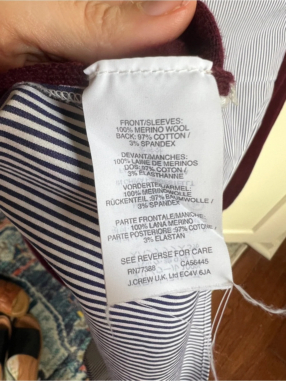 J. Crew Burgundy Navy & White Merino Wool and Cotton Striped Sweater medium